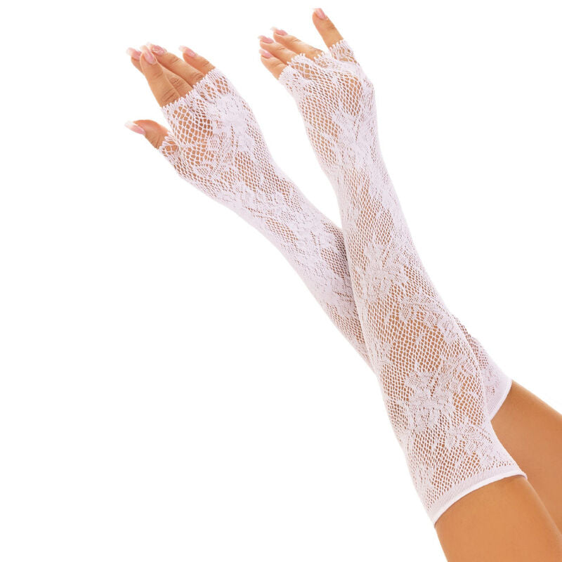 LEG AVENUE - BLUMEN NETZ FINGERLOSE HANDSCHUHE SCHWARZ