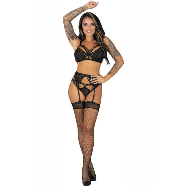 LIVCO CORSETTI FASHION - POJZON LC 90670 BH + Strapsgürtel + Strümpfe + Höschen SCHWARZ