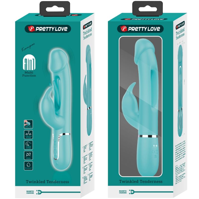 PRETTY LOVE - KAMPAS RABBIT 3 IN 1 MULTIFUNKTIONALES Sensorisches Gerät MIT ZUNGE AQUA GRÜN