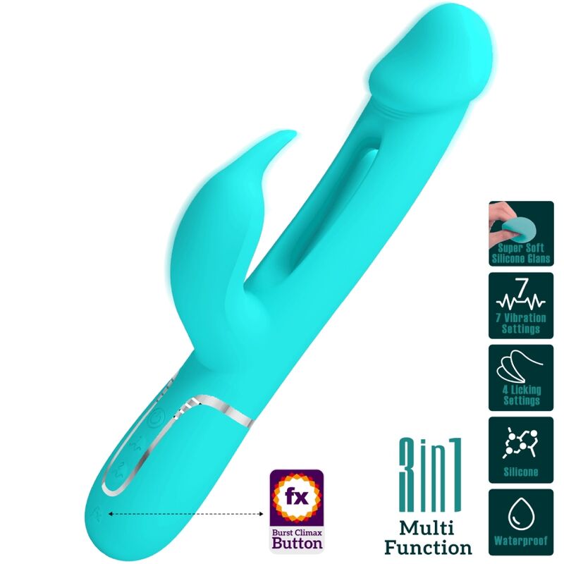 PRETTY LOVE - KAMPAS RABBIT 3 IN 1 MULTIFUNKTIONALES Sensorisches Gerät MIT ZUNGE AQUA GRÜN