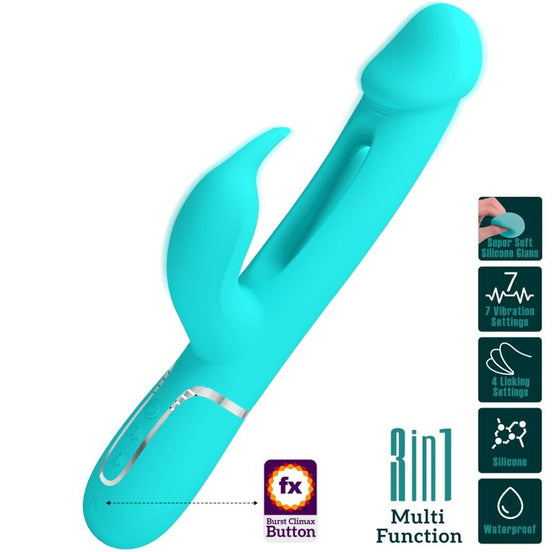 PRETTY LOVE - KAMPAS RABBIT 3 IN 1 MULTIFUNKTIONALES Sensorisches Gerät MIT ZUNGE AQUA GRÜN