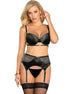 SUBBLIME - SET OF 3 PIECES BRA + THONG + LACE GARTER BLACK S/M