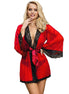 SUBBLIME - TRANSPARENT FABRIC ROBE WITH LACE DETAIL RED S/M