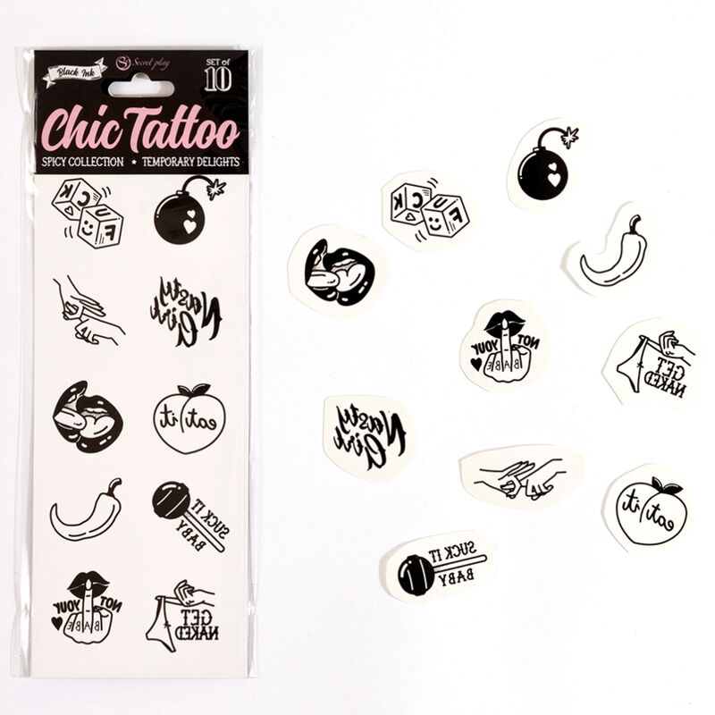 SECRET PLAY - SET AUS 10 WÜRZIGEN TEMPORÄREN TATTOOS AUS DER KOLLEKTION