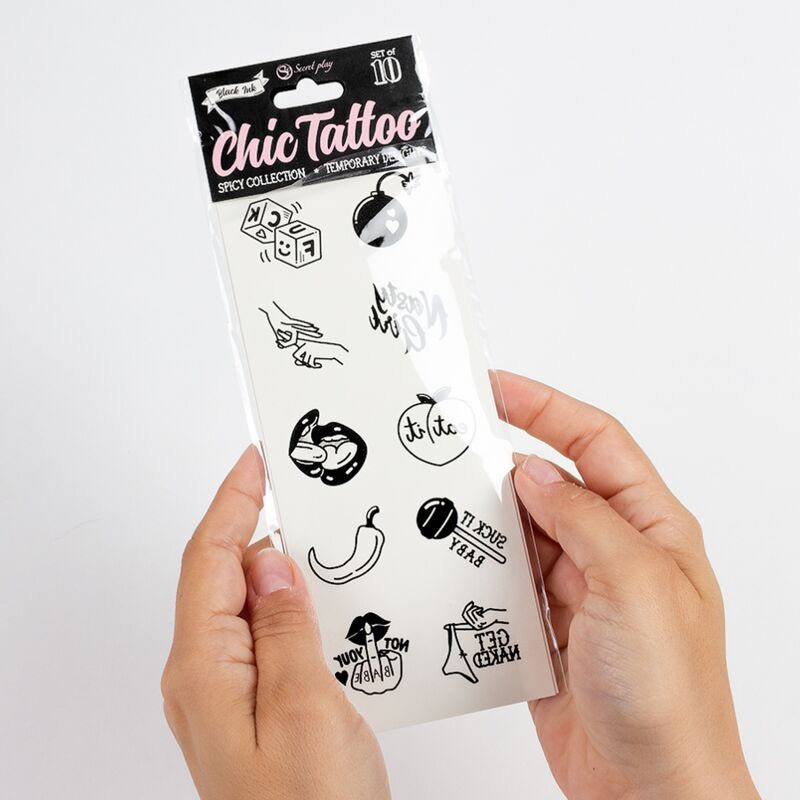 SECRET PLAY - SET AUS 10 WÜRZIGEN TEMPORÄREN TATTOOS AUS DER KOLLEKTION