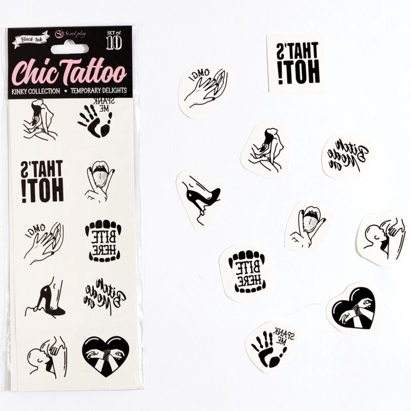SECRET PLAY - SET AUS 10 TEMPORÄREN TATTOOS KINKY KOLLEKTION