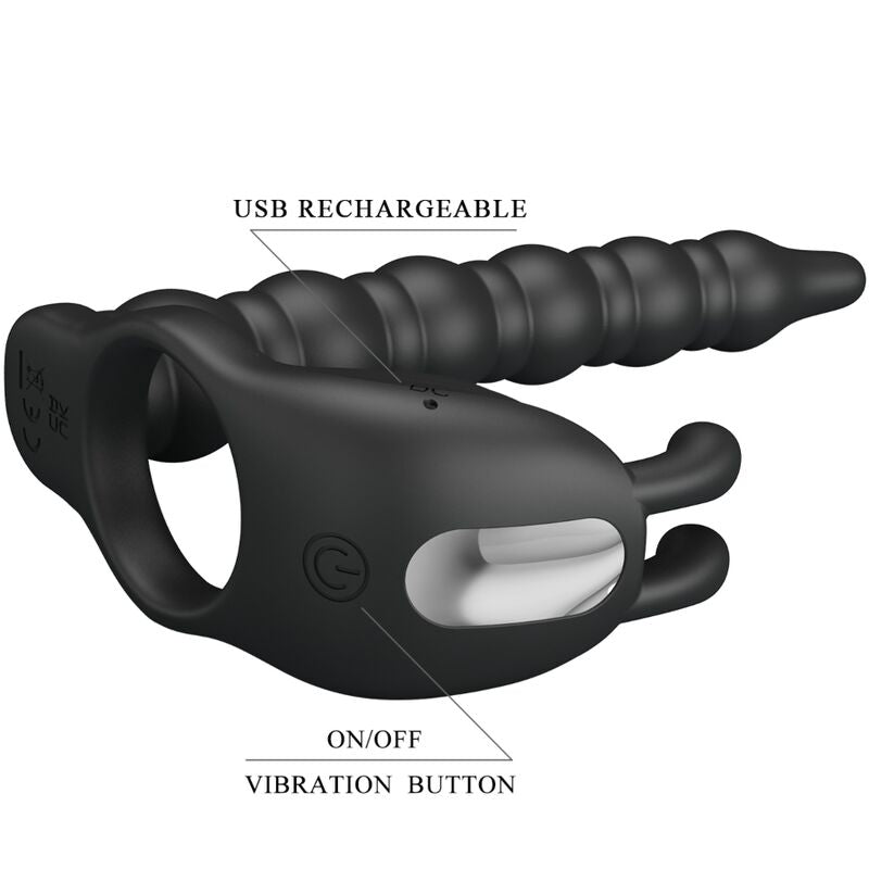 PRETTY LOVE - BLACKNEY PENIS RING WITH BLACK Sensory Device PLUG