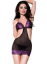 CHILIROSE - CR 4076 BABYDOLL & THONG VIOLET/BLACK S/M