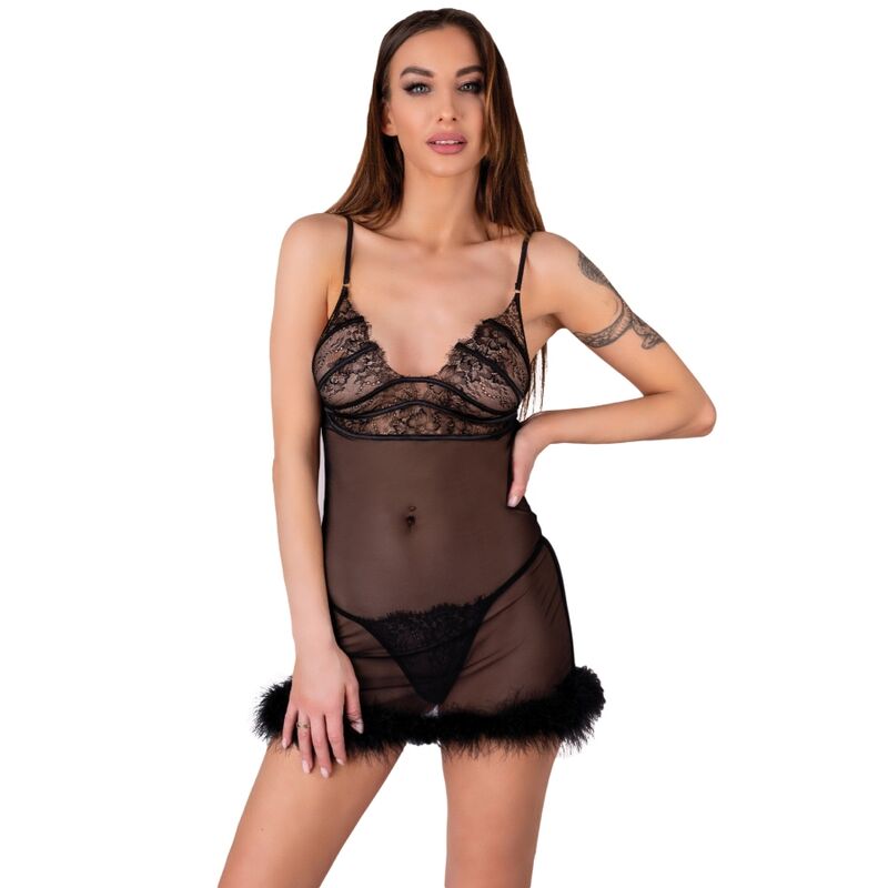 LIVCO CORSETTI FASHION - ZERUNAM SET BABYDOLL + SCHWARZER STRING