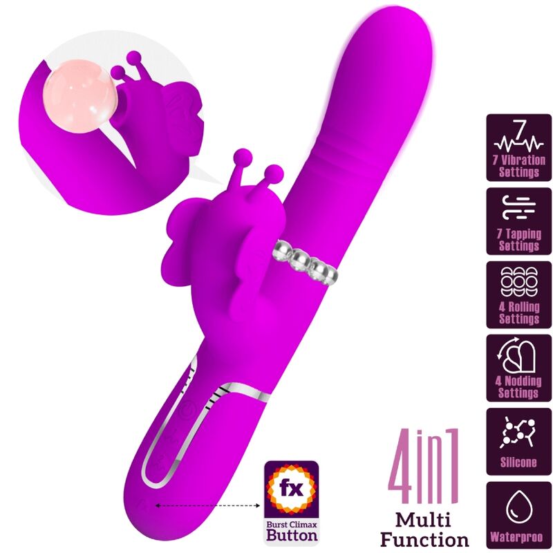 PRETTY LOVE - MULTIFUNKTIONS-RABBIT Sensorisches Gerät 4 IN 1 BUTTERFLY FUCHSIA