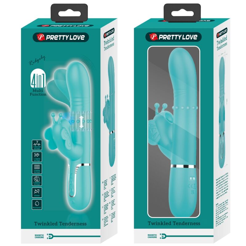 PRETTY LOVE - MULTIFUNKTION RABBIT Sensorisches Gerät 4 IN 1 BUTTERFLY AQUA GREEN