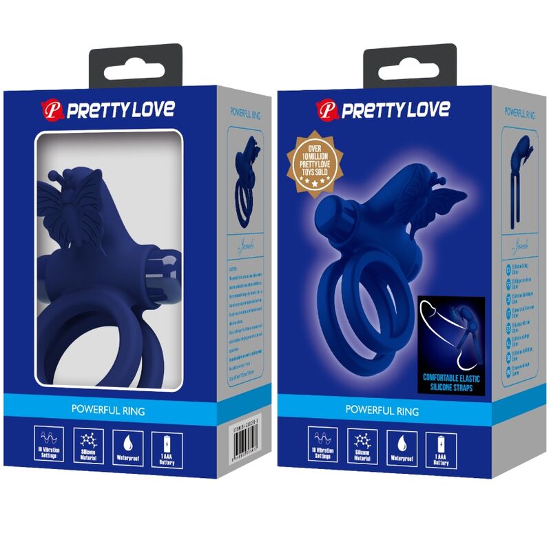 PRETTY LOVE - JAMELE DOPPELTER PENISRING MIT VIBRATION UND SCHMETTERLINGSSTIMULATOR BLAU