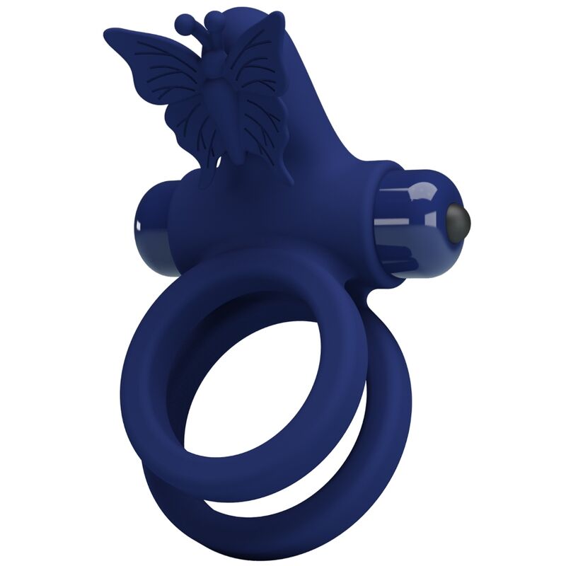 PRETTY LOVE - JAMELE DOPPELTER PENISRING MIT VIBRATION UND SCHMETTERLINGSSTIMULATOR BLAU