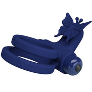 PRETTY LOVE - JAMELE DOPPELTER PENISRING MIT VIBRATION UND SCHMETTERLINGSSTIMULATOR BLAU