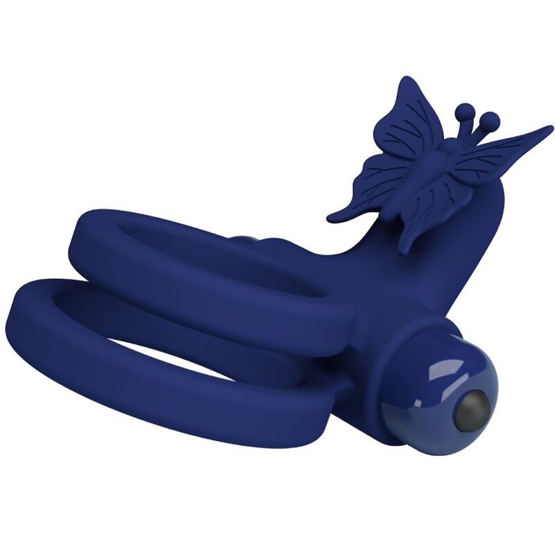 PRETTY LOVE - JAMELE DOPPELTER PENISRING MIT VIBRATION UND SCHMETTERLINGSSTIMULATOR BLAU