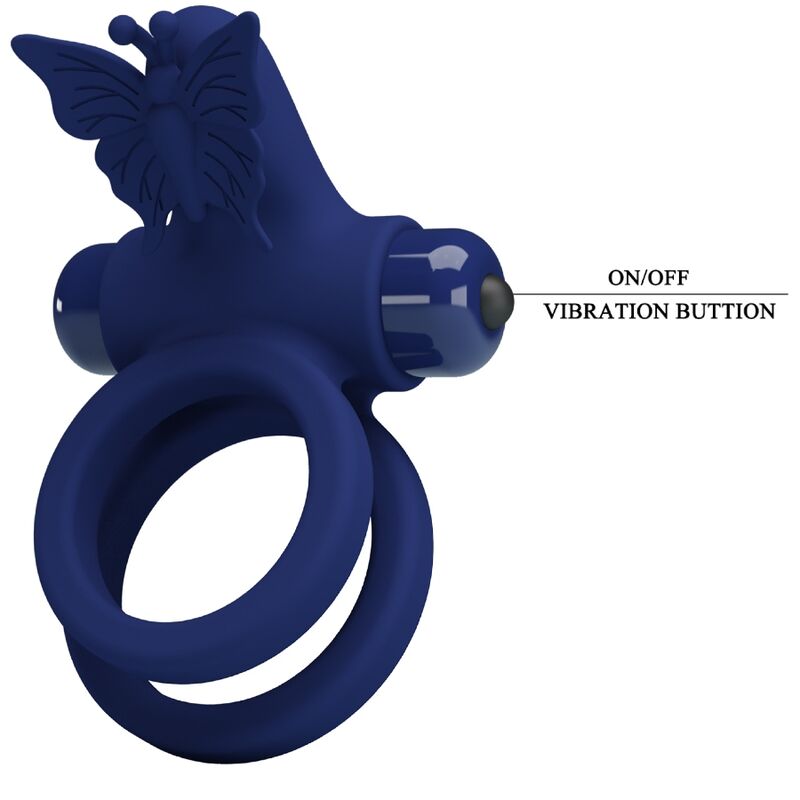 PRETTY LOVE - JAMELE DOPPELTER PENISRING MIT VIBRATION UND SCHMETTERLINGSSTIMULATOR BLAU