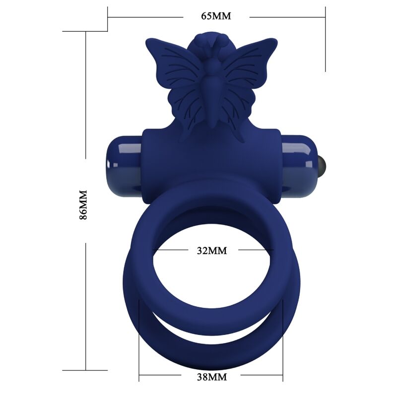 PRETTY LOVE - JAMELE DOPPELTER PENISRING MIT VIBRATION UND SCHMETTERLINGSSTIMULATOR BLAU