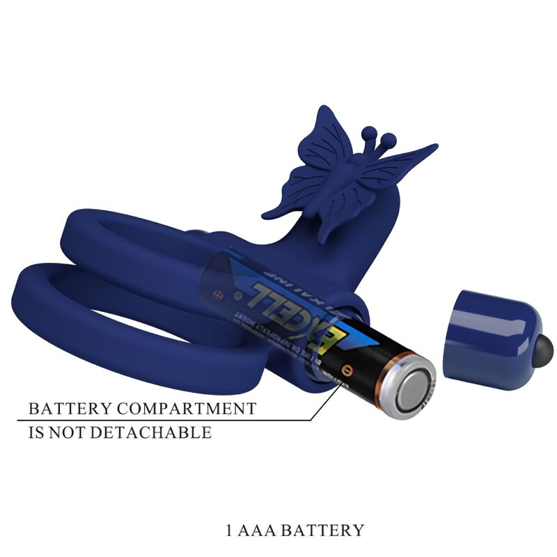 PRETTY LOVE - JAMELE DOPPELTER PENISRING MIT VIBRATION UND SCHMETTERLINGSSTIMULATOR BLAU