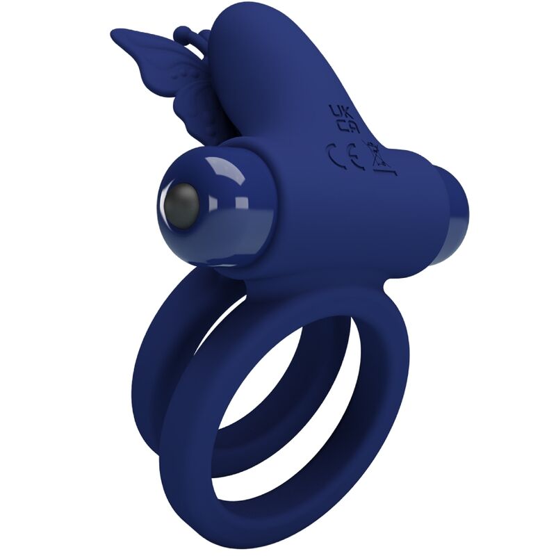 PRETTY LOVE - JAMELE DOPPELTER PENISRING MIT VIBRATION UND SCHMETTERLINGSSTIMULATOR BLAU