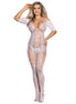 SUBBLIME - 951818 NETZSTRUMPF CROTCHLESS BODY MIT WEISSEN ROSENMUSTER, EINHEITSGRÖSSE