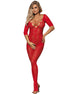 SUBBLIME - 951825 FISHNET CROTCHLESS BODYSTOCKING WITH RED ROSES PATTERN XS/M