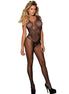 SUBBLIME - 951962 FISCHNETZ BODYSTOCKING MIT OFFENEM SCHRITT UND BLUMENDRUCK SCHWARZ EINHEITSGRÖSSE
