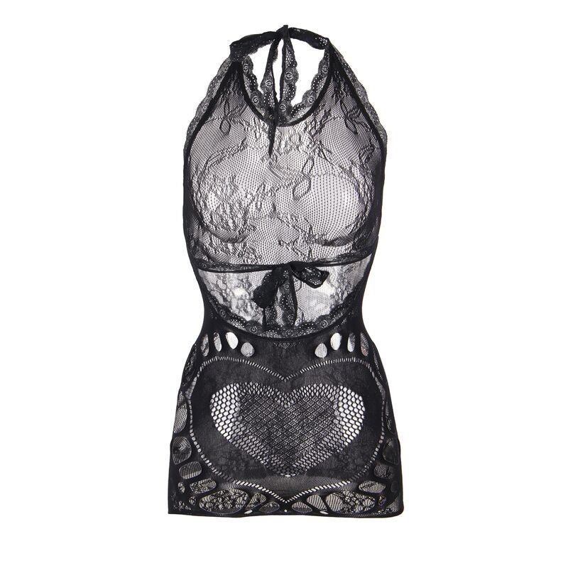 SUBBLIME – 952075 KURZES FISCHNETZ-KLEID MIT RÜCKEN UND HERZ-DETAIL SCHWARZ EINHEITSGRÖSSE