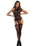 SUBBLIME - 952099 FISCHNETZ-BODY MIT STRUMPFHALTERLINIEN UND BLUMENDETAILS SCHWARZ EINHEITSGRÖSSE