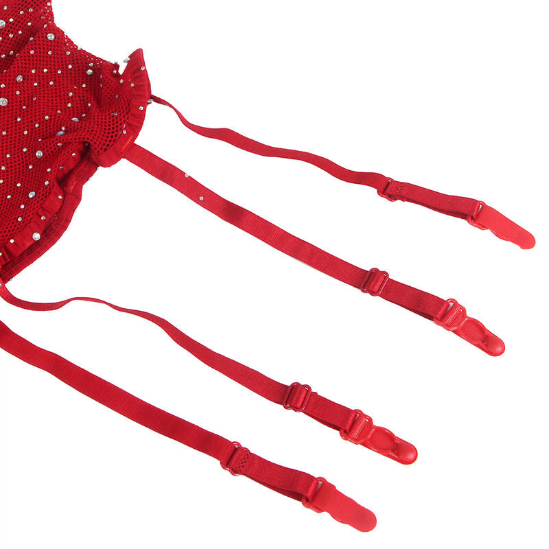 SUBBLIME - 952181 FISCHNETZ-BODY MIT HANDSCHUHEN UND DIAMANTEN ROT ONE SIZE