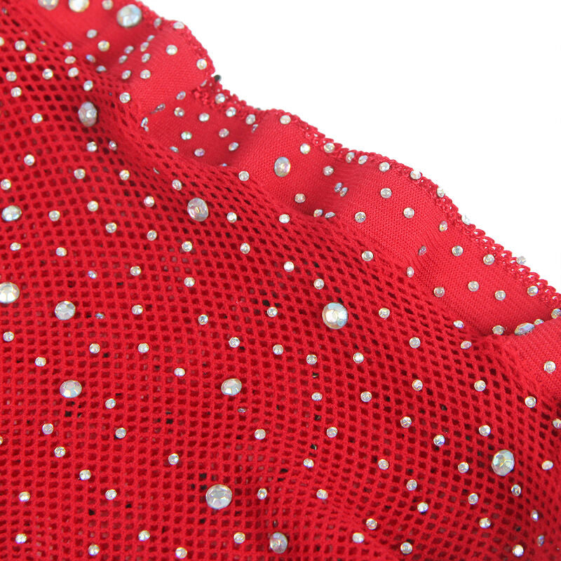 SUBBLIME - 952181 FISCHNETZ-BODY MIT HANDSCHUHEN UND DIAMANTEN ROT ONE SIZE