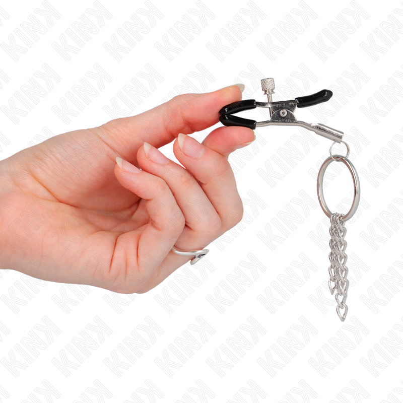KINK - O-RING BRUSTWARZENKLEMME MIT KLEINER KETTE SILBER 6 CM