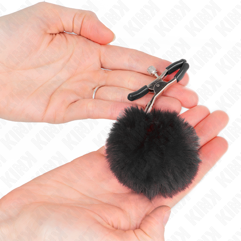 KINK - NIPPELKLEMME KUNSTFELLBALL SCHWARZ 6 CM