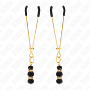 KINK - GOLDENE DÜNNE NIPPELKLEMMEN MIT 3 SCHWARZEN GLASPERLEN 7 CM
