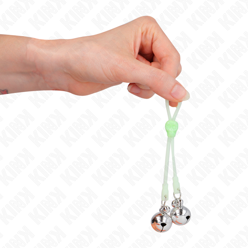 KINK - LUMINOUS SKULL NIPPELKLEMMEN MIT RINGGLÖCKCHEN VERSTELLBAR GRÜN / SILBER