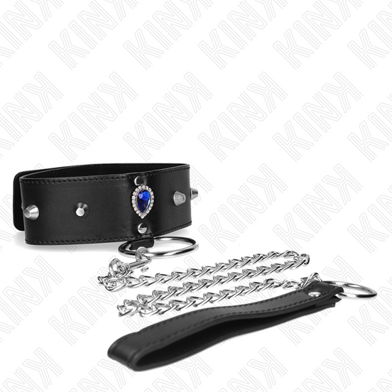 KINK – HALSBAND 65 CM MIT RIEMEN MIT BLAUEN DIAMANTEN VERSTELLBAR 36-43 CM X 5 CM