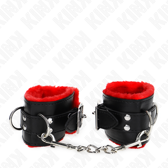 KINK - PELZGEFÜTTERTE HANDFESSELN MIT ECKIGEN LÖCHERN ROT UND SCHWARZ GÜRTELVERSTELLBAR 17-29 CM X 6 CM