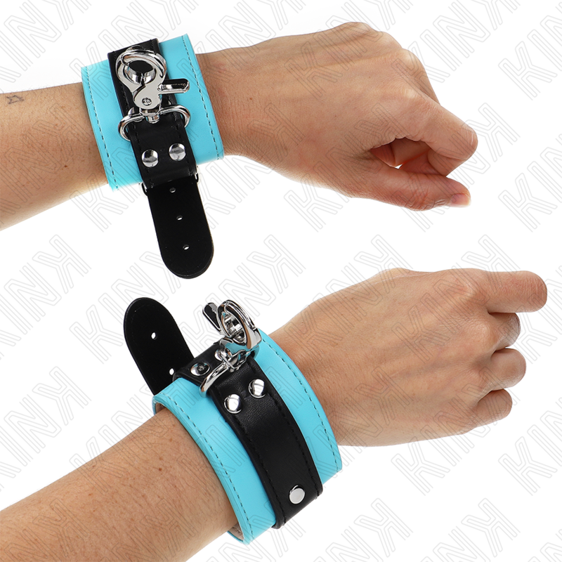 KINK – PREMIUM FESTSTELLBARE HANDGELENKMANSCHETTEN SCHWARZ / BLAU VERSTELLBAR 21–28 CM X 5,5 CM