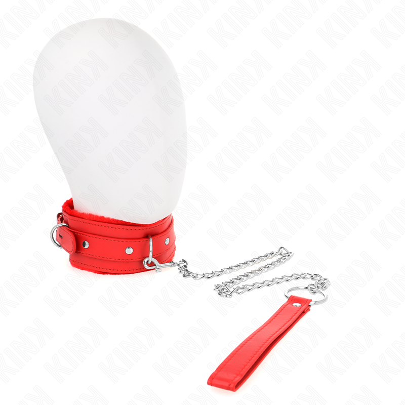 KINK - HALSBAND MIT LEINE 65 CM MIT EINSCHRÄNKUNGEN ROT 36-42 CM X 5.5 CM