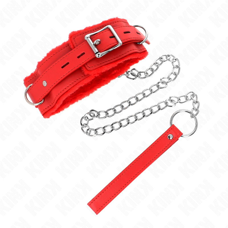 KINK - HALSBAND MIT LEINE 65 CM MIT EINSCHRÄNKUNGEN ROT 36-42 CM X 5.5 CM