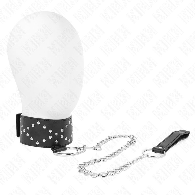 KINK - HALSBAND 65 CM MIT LEINE MIT SILBERNEN NIETEN MODELL 3 VERSTELLBAR 36-43 CM X 5 CM