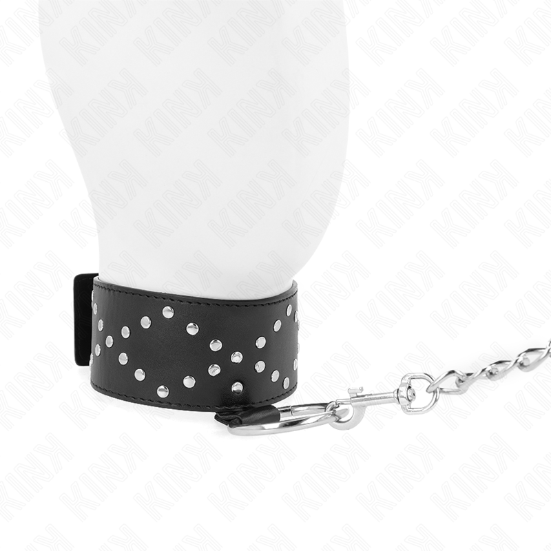 KINK - HALSBAND 65 CM MIT LEINE MIT SILBERNEN NIETEN MODELL 3 VERSTELLBAR 36-43 CM X 5 CM
