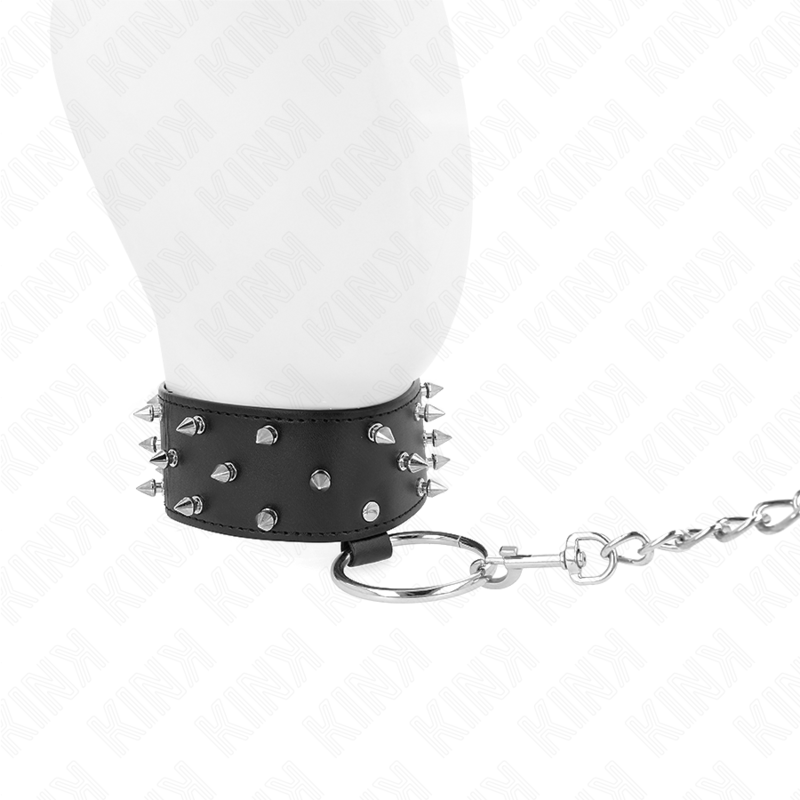 KINK - HALSBAND MIT LEINE 65 CM MIT SILBERNEN NIETEN MODELL 5 VERSTELLBAR 36-43 CM X 5 CM