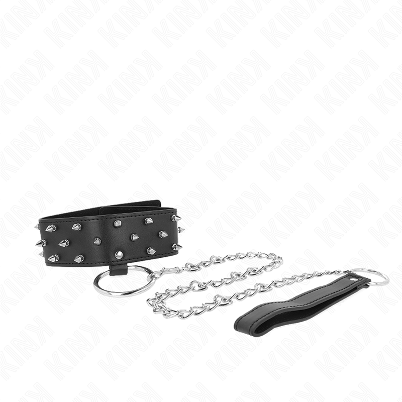KINK - HALSBAND MIT LEINE 65 CM MIT SILBERNEN NIETEN MODELL 5 VERSTELLBAR 36-43 CM X 5 CM