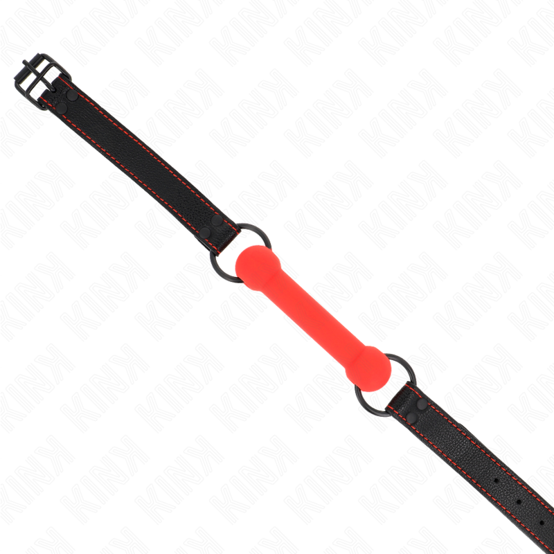 KINK - KNEBEL MIT KUNSTLEDERRIEMEN ROT VERSTELLBAR 41-57 CM