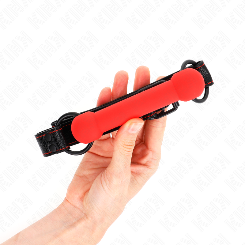 KINK - KNEBEL MIT KUNSTLEDERRIEMEN ROT VERSTELLBAR 41-57 CM