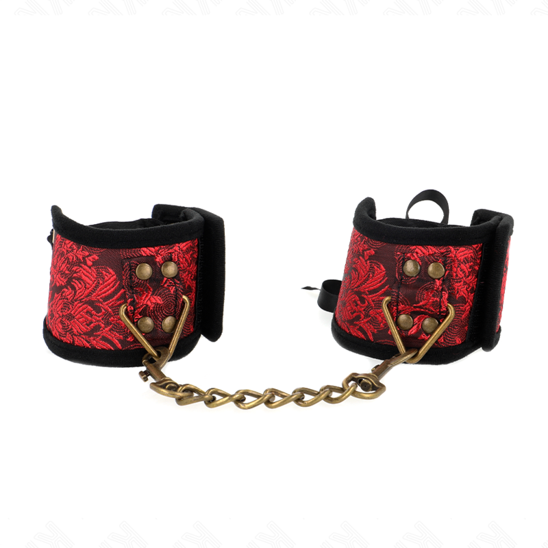 KINK - SKANDAL HANDFESSELN ROT-SCHWARZE SPITZENDETAILS 24,5 CM X 6,5 CM