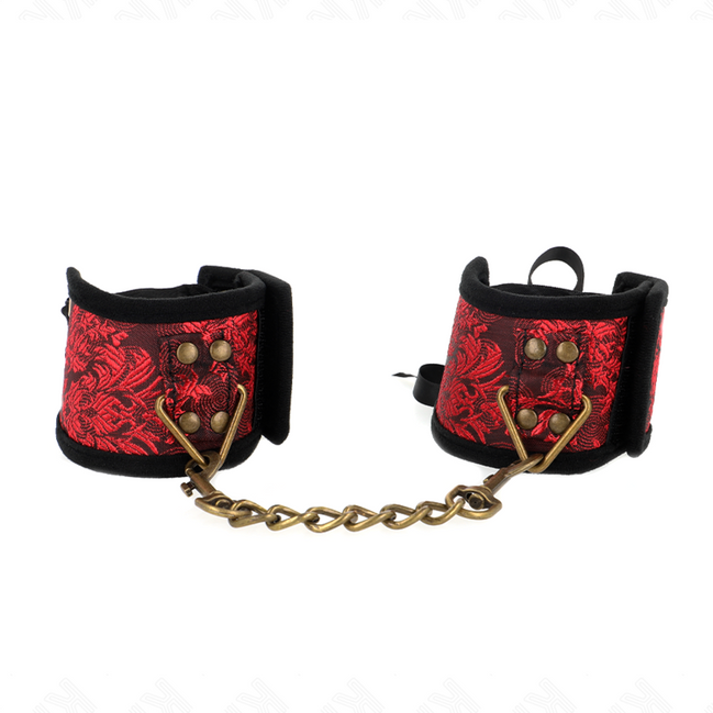 KINK - SKANDAL HANDFESSELN ROT-SCHWARZE SPITZENDETAILS 24,5 CM X 6,5 CM