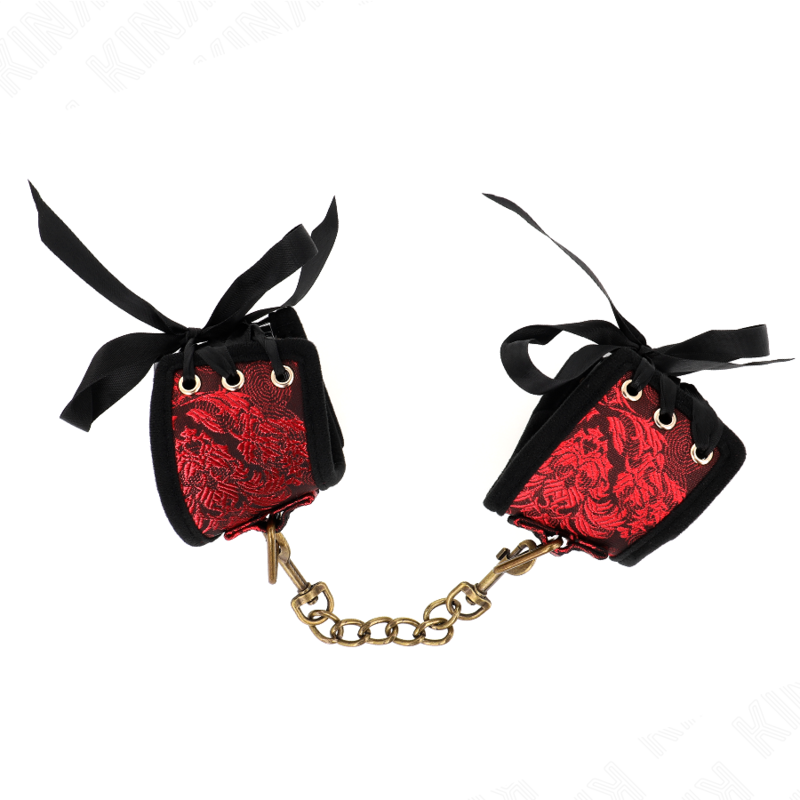 KINK - SKANDAL HANDFESSELN ROT-SCHWARZE SPITZENDETAILS 24,5 CM X 6,5 CM