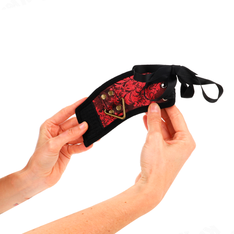 KINK - SKANDAL HANDFESSELN ROT-SCHWARZE SPITZENDETAILS 24,5 CM X 6,5 CM