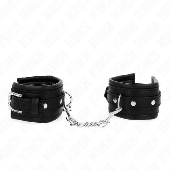 KINK - STRASS SCHNALLEN HANDFESSELN SCHWARZ VERSTELLBAR 25-32 CM X 5.5 CM